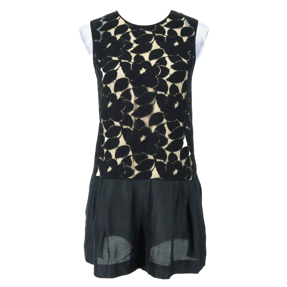 Philip Lim 3.1 Romper Womens 4 Black Cotton Lace Floral Silk Lined Boho Chic